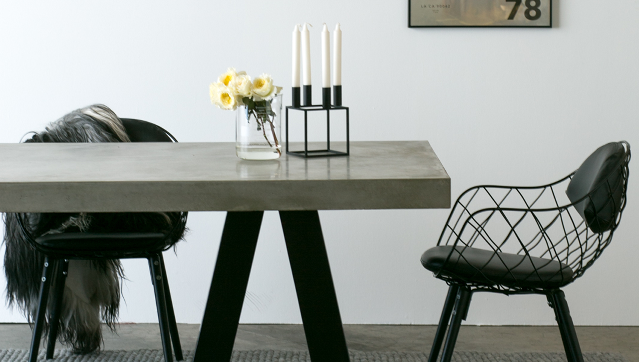 Concrete dining table with black legs deals